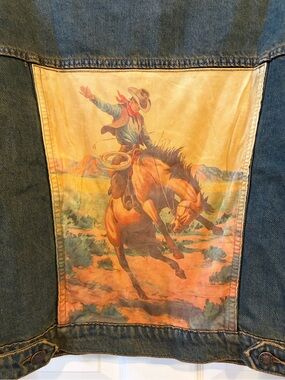 NWT Dark Wash Blue Mix Denim Jacket Multicolor Sleeve Cowboy Zipper Sleeves